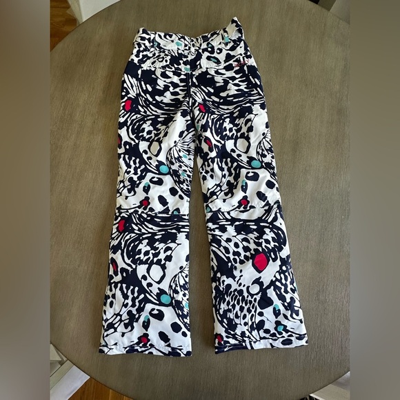 Roxy Kids' medium/10 navy white butterfly  snow pants with Red Accents - Picture 9 of 9